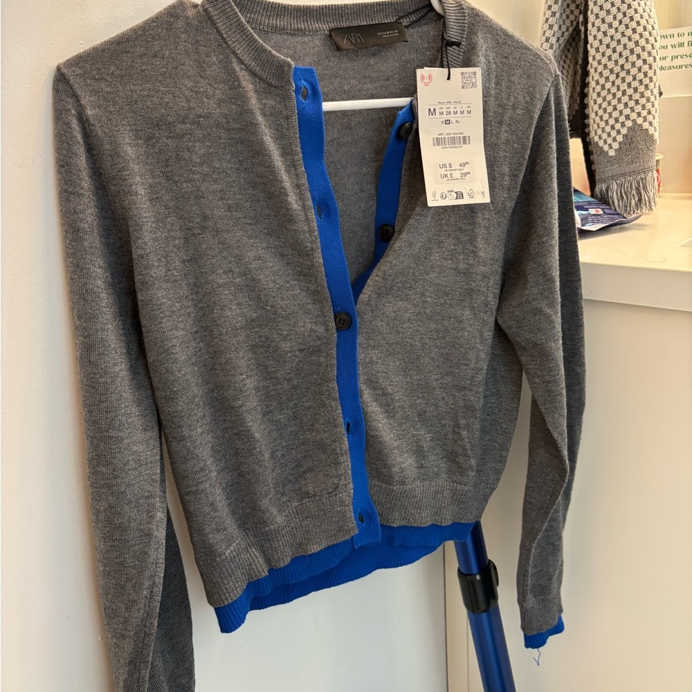 Zara Gray and Blue Cardigan sz M